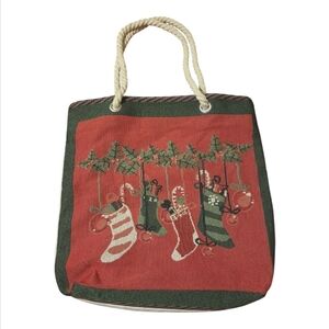 Christmas Stocking Tapestry Tote Bag with Rope Handles